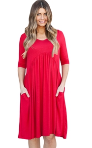 BY61653-3 Red Sleeve Draped Swing Dress